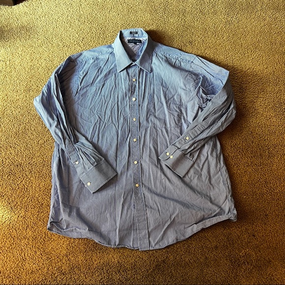 Blue White Pinstripe Button-Down Dress Shirt Tommy Hilfiger 17-1/2 34/35 - Picture 3 of 6